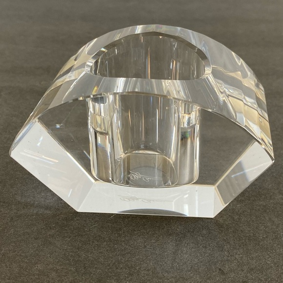 Oleg Cassini Crystal Votive Candle Holder Pyramid  2" Tall w/Original Box signed - Picture 11 of 13